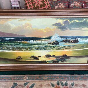 Vintage Antique Large Oil Painting Classic Ocean Landscape